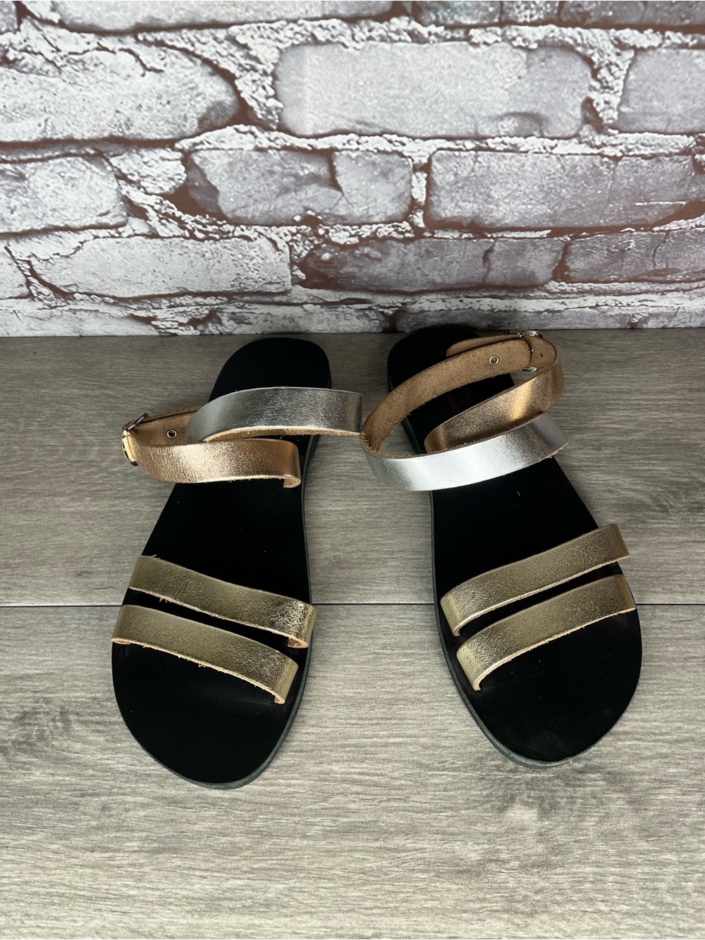 Emmanuela Silver Leather Strappy Flats Handmade Sandals Women 41EU/10.5US Greece